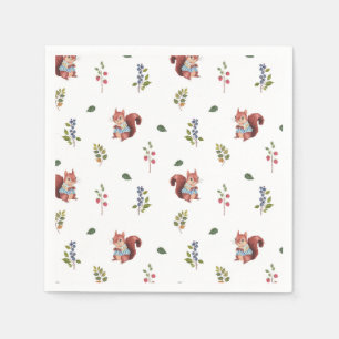 Adorable squirrel and Forest Berries Pattern Napkin