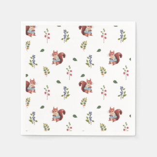 Adorable squirrel and Forest Berries Pattern Napkin