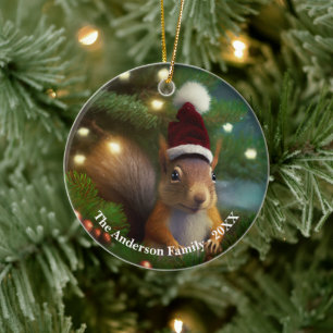 Adorable squirrel hiding in a tree branch Custom  Ceramic Ornament