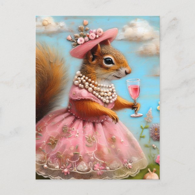 Adorable Squirrel in a Pink Dress Postcard (Front)