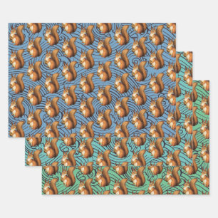 Adorable Squirrel Trio Set Wrapping Paper Sheet