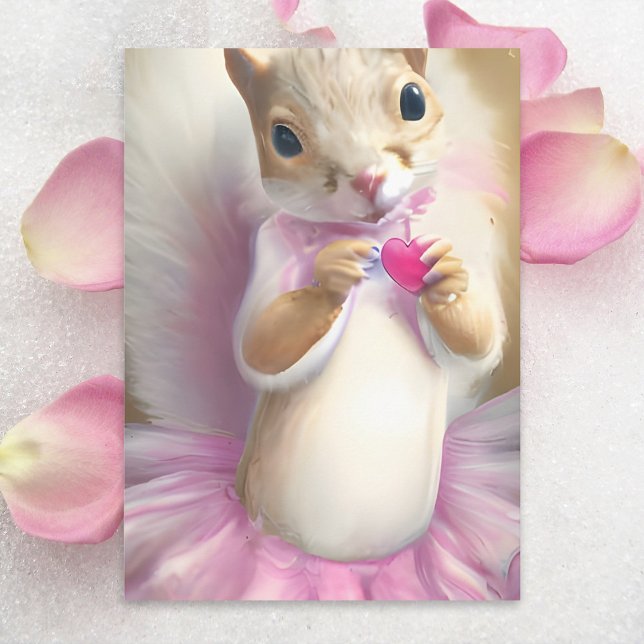 Adorable Squirrel Valentine Pink Ballet Tutu Heart Holiday Card (Creator Uploaded)