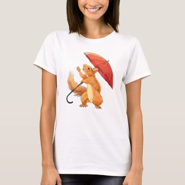 Adorable Squirrel With Umbrella T-Shirt (Front)