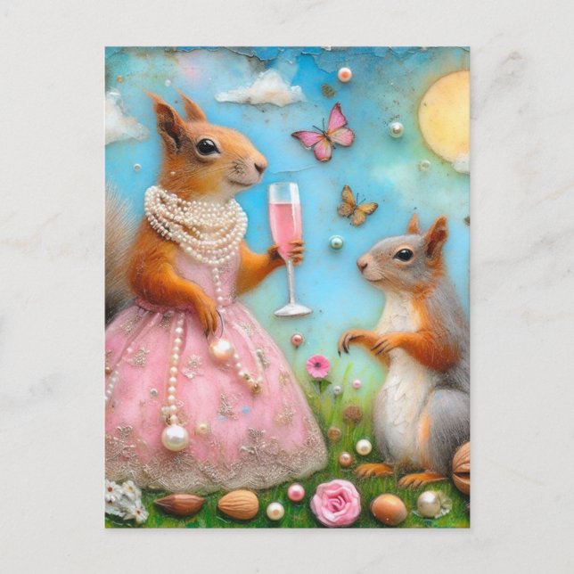 Adorable Squirrels on a Picnic Postcard (Front)