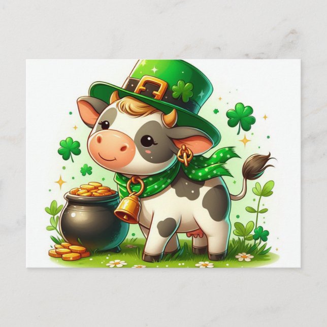 Adorable St. Patricks Day Cow Postcard (Front)