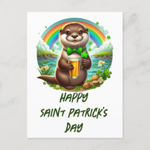 Adorable St. Patricks Day Otter With Beer Postcard