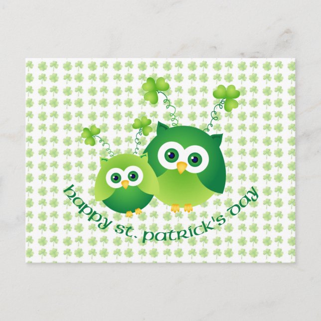 Adorable St. Patrick's Day Owl Tees, Gifts Postcard (Front)