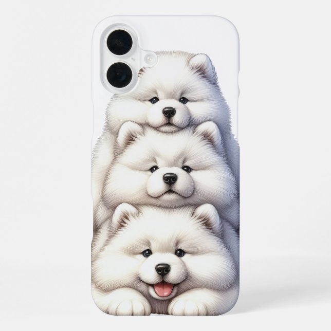 ADORABLE STACK OF SAMOYED PUPPY DOGS iPhone CASE (Back)