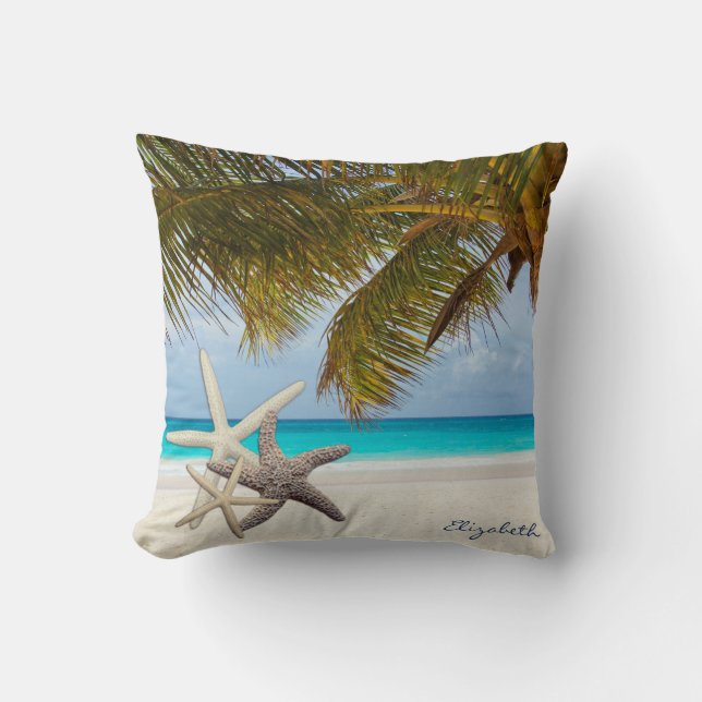 Adorable Starfish ,Beach,Palm-Personalized Throw Pillow (Front)