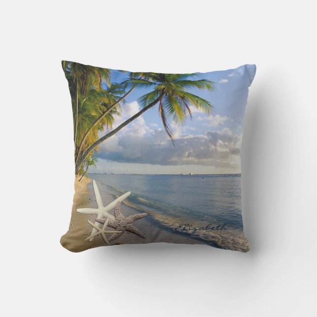 Adorable Starfish ,Beach,Sand ,Palm-Personalized Throw Pillow (Front)