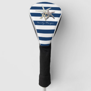Adorable Starfish ,Navy Blue Stripes-Personalized Golf Head Cover