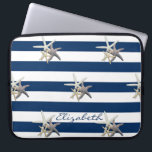 Adorable Starfish ,Navy Blue Stripes-Personalized Laptop Sleeve<br><div class="desc">Adorable fun starfish on navy  blue background.Personalize  the name  for yourself or as a cute gift idea.</div>