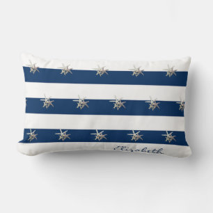 Adorable Starfish ,Navy Blue Stripes-Personalized Lumbar Pillow