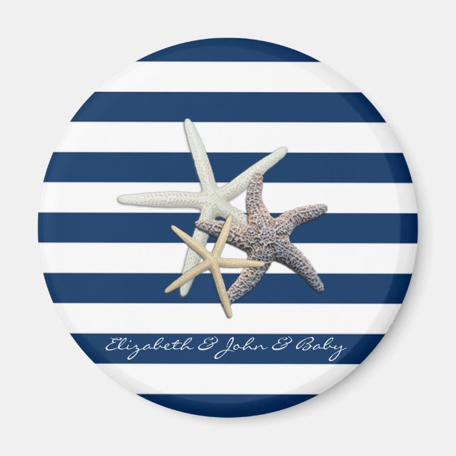 Adorable Starfish ,Navy Blue Stripes-Personalized Magnet (Front)