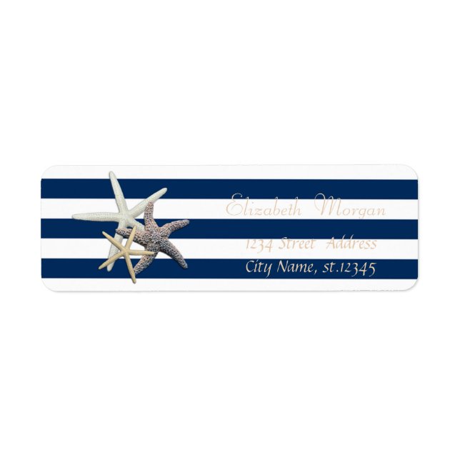 Adorable Starfish, Stripes Return Address Label (Front)