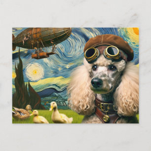 Adorable Steampunk Poodle and Ducks Postcard