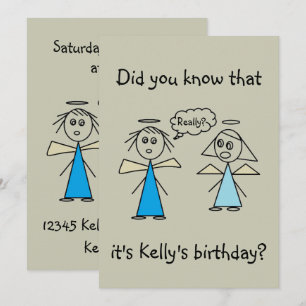 Adorable Stick Figure Angels Girl's Birthday Party Invitation