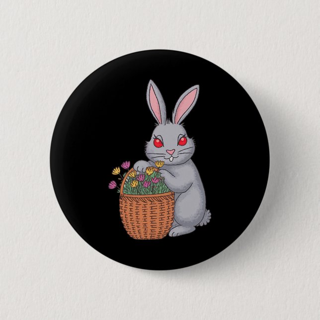 Adorable Stoned Easter Bunny With Bysket Of Flower 2 Inch Round Button (Front)