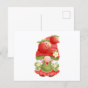 Adorable Strawberry Garden Gnome Postcard