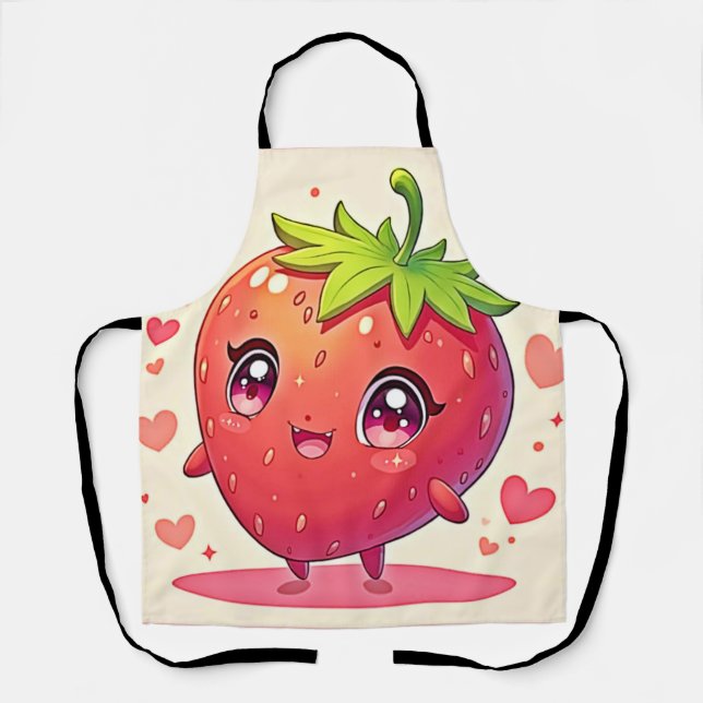 Adorable Strawberry Love Design Apron (Front)