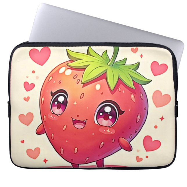 Adorable Strawberry Love Design Laptop Sleeve (Front)