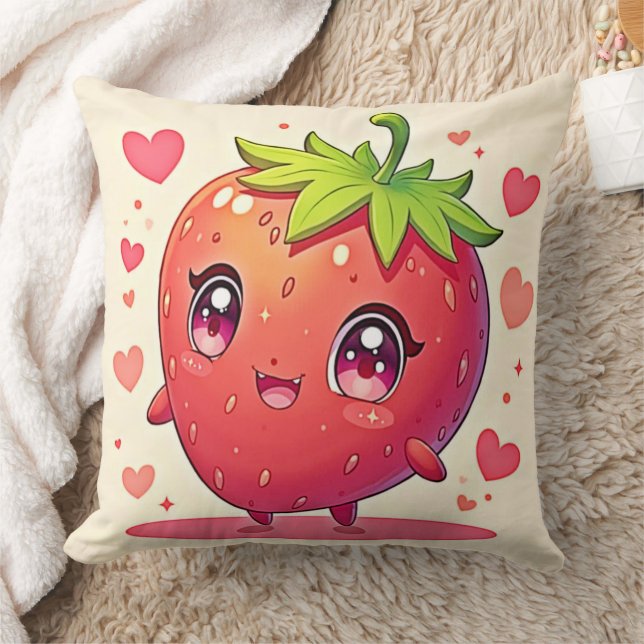 Adorable Strawberry Love Design Throw Pillow (Blanket)