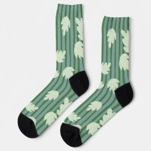 Adorable stripes with leaf Greenery pattern Socks