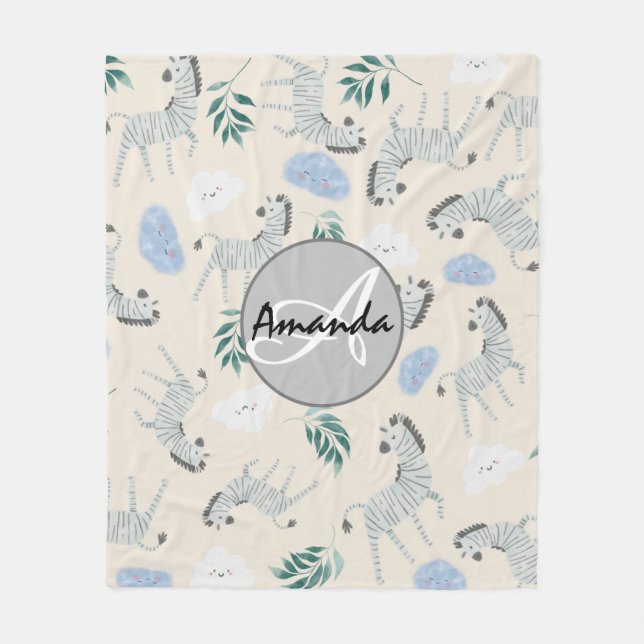 Adorable stylish monogrammed pink pastel nursery fleece blanket (Front)