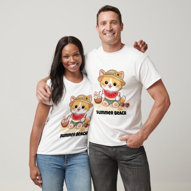Adorable Summer Beach Cat  T-Shirt (Unisex)