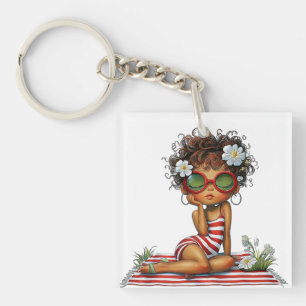 ADORABLE SUMMER THEMED GIRL DRESSED IN RED KEYCHAIN