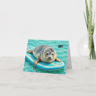 Adorable Surfing Seal Any Occasion Greeting Card