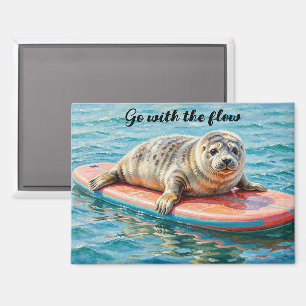 Adorable Surfing Seal Magnet