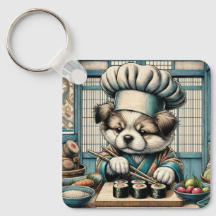 Adorable Sushi Chef Puppy Keychain