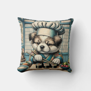 Adorable Sushi Chef Puppy Throw Pillow
