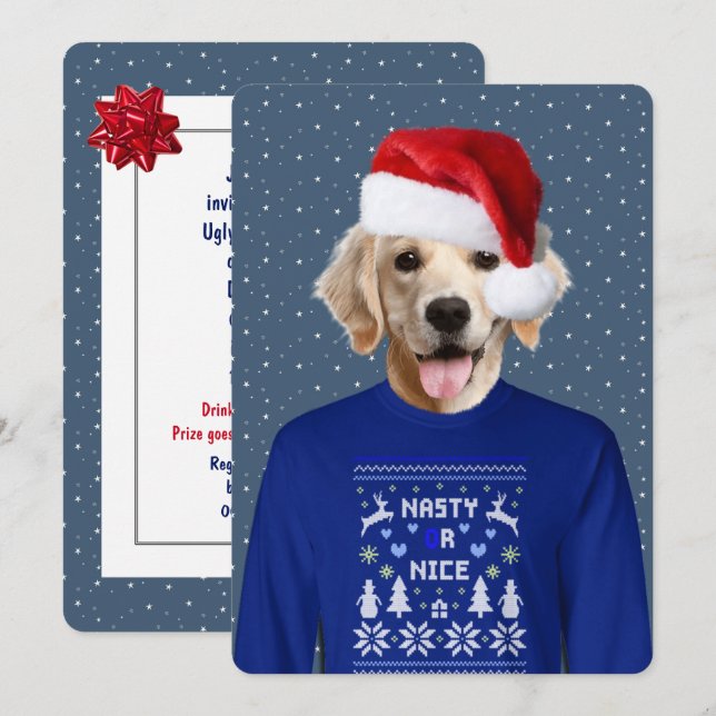 Adorable Sweater Party Golden Retriever Invitation (Devant / Derrière)