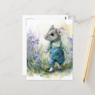 Adorable Sweet Mouse in Denim Postcard