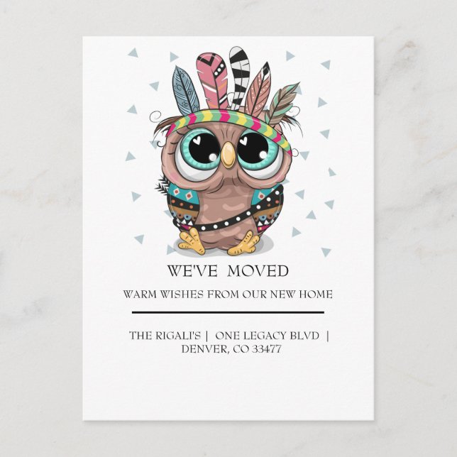 adorable sweet owl with Feathers  home moving Postcard (Front)