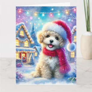 Adorable Sweet Puppy in Christmas Village Card