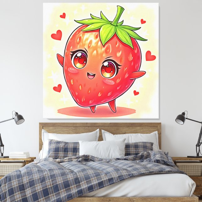 Adorable Sweet Strawberry Bliss Canvas Print (Insitu(Bedroom))