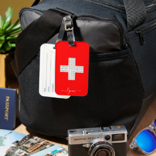 Adorable Swiss Cows on Swiss Flag  Luggage Tag