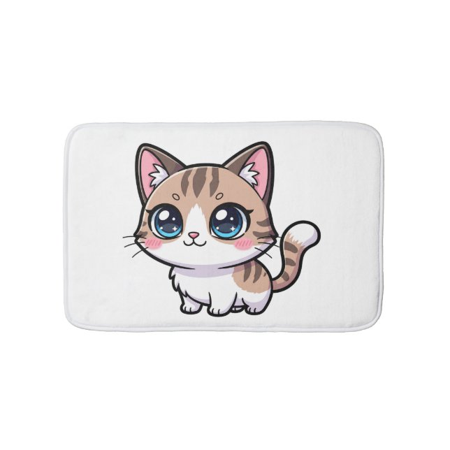 Adorable Tabby Cartoon Cat Bath Mat (Front)