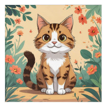 Adorable Tabby Cat in Blossom Garden Acrylic Wall 