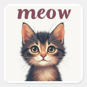 Adorable Tabby Cat With Meow Quote And Smile 🐾 Square Sticker