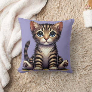 Adorable Tabby Kitten With Blue Eyes Throw Pillow