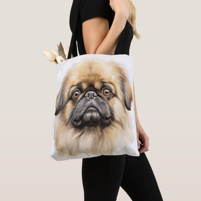 ADORABLE TAN PEKINGESE PUPPY DOG TOTE BAG (Close Up)