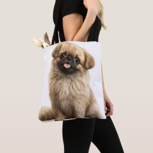 ADORABLE TAN PEKINGESE PUPPY DOG TOTE BAG