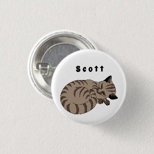 Adorable Tan Tabby Kitten Sleep Name Tag 1 Inch Round Button