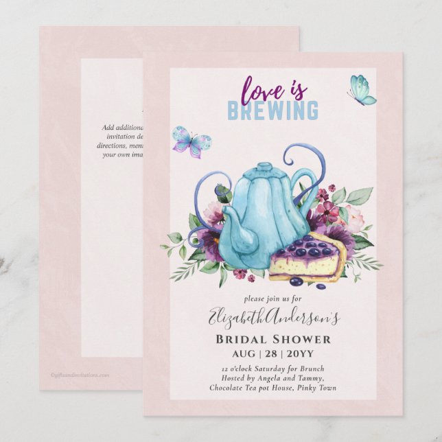 Adorable Tea Pot Bridal Shower Lunch Invitation (Front/Back)
