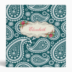 Adorable Teal Blue and White Paisley-Personalized Binder