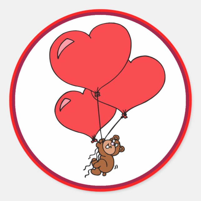 Adorable Teddy Bear and Hearts Balloon Stickers (Front)